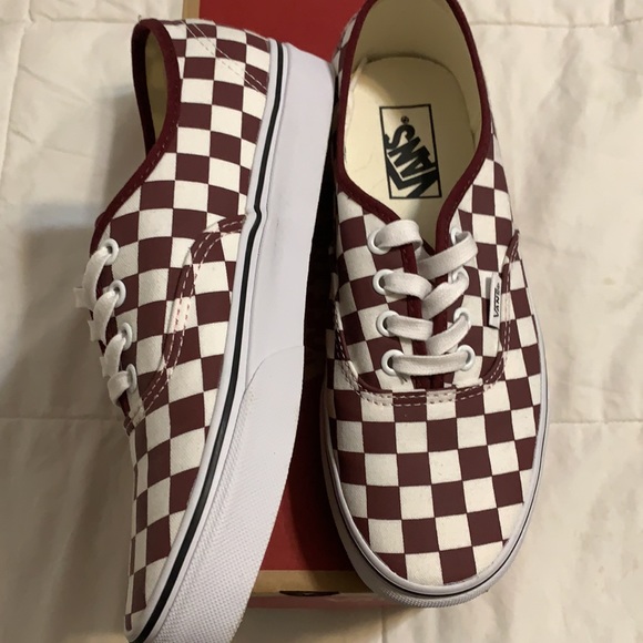Vans Authentic Checkerboard/Maroon Men’s 6.0 Women’s 7.5 - Picture 2 of 2